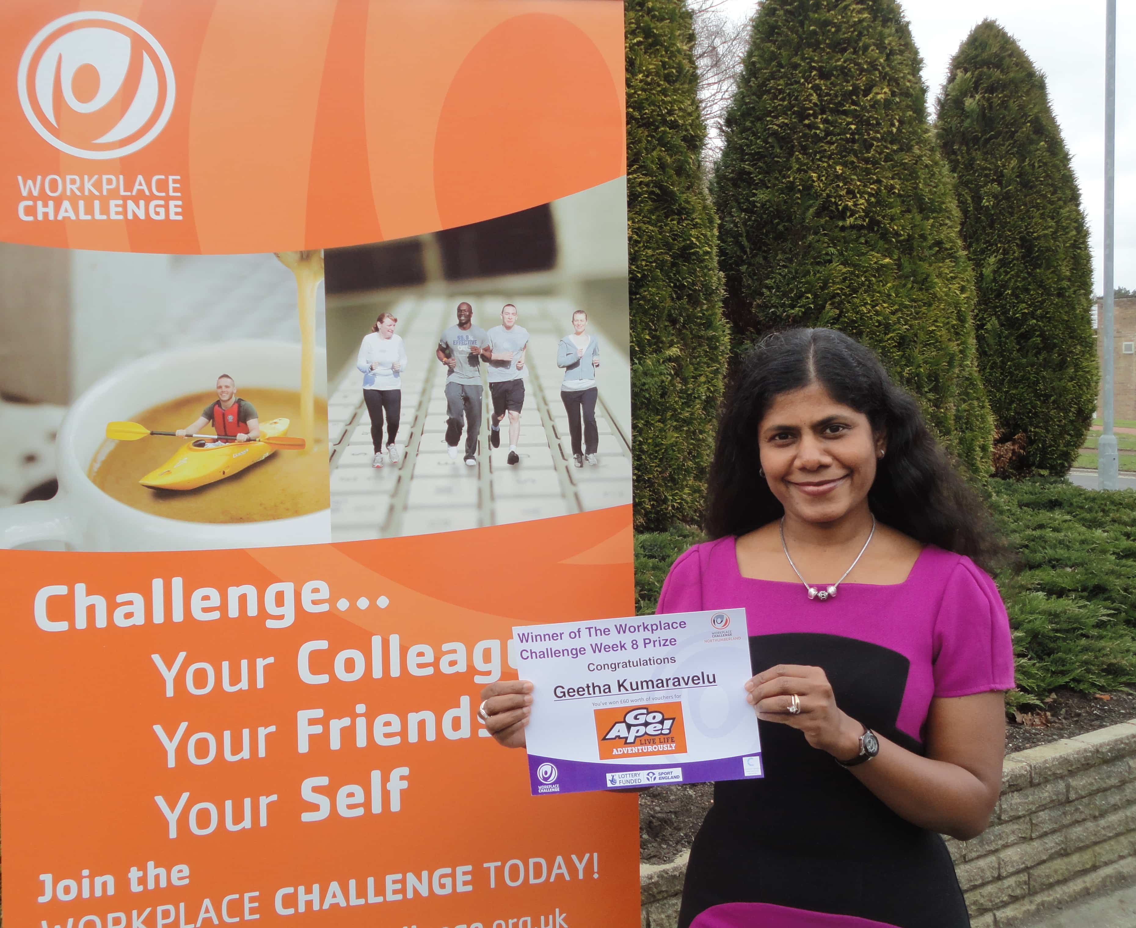 Winner of 8 week challenge Geetha with her certificate