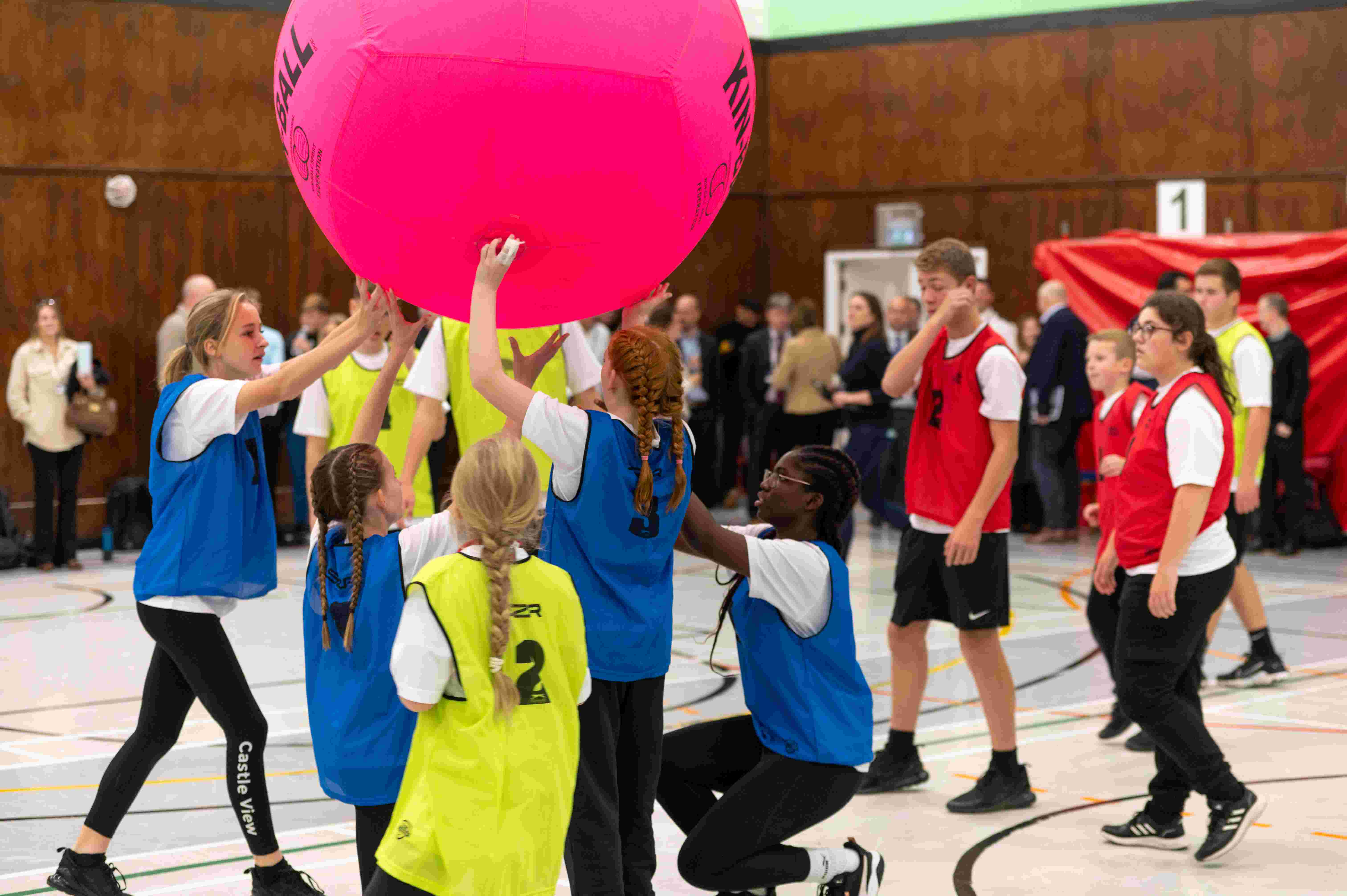 Young people take part in a Kin-Ball session at the Sport England announcement. Photo credit: Andy Thompson/Sport England