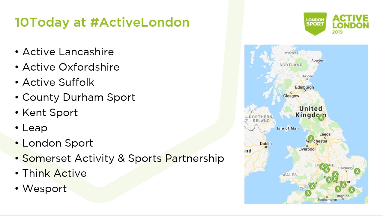 map showing 10 Active Partnerships involved in #Active10