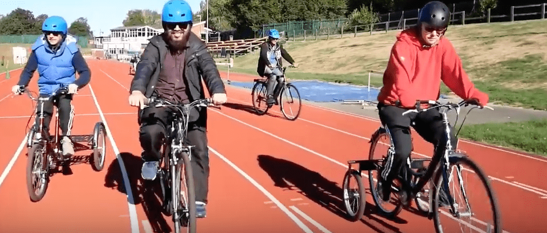 group cycling on adapted bikes