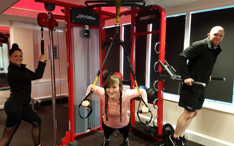 Lucy exercising in the gym