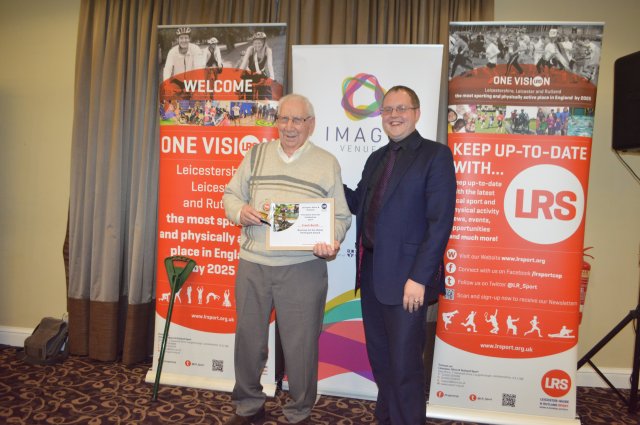 Frank Booth, oldest athlete award winner pictured with an Imago Venues representative