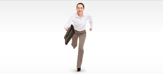 female running in business clothes