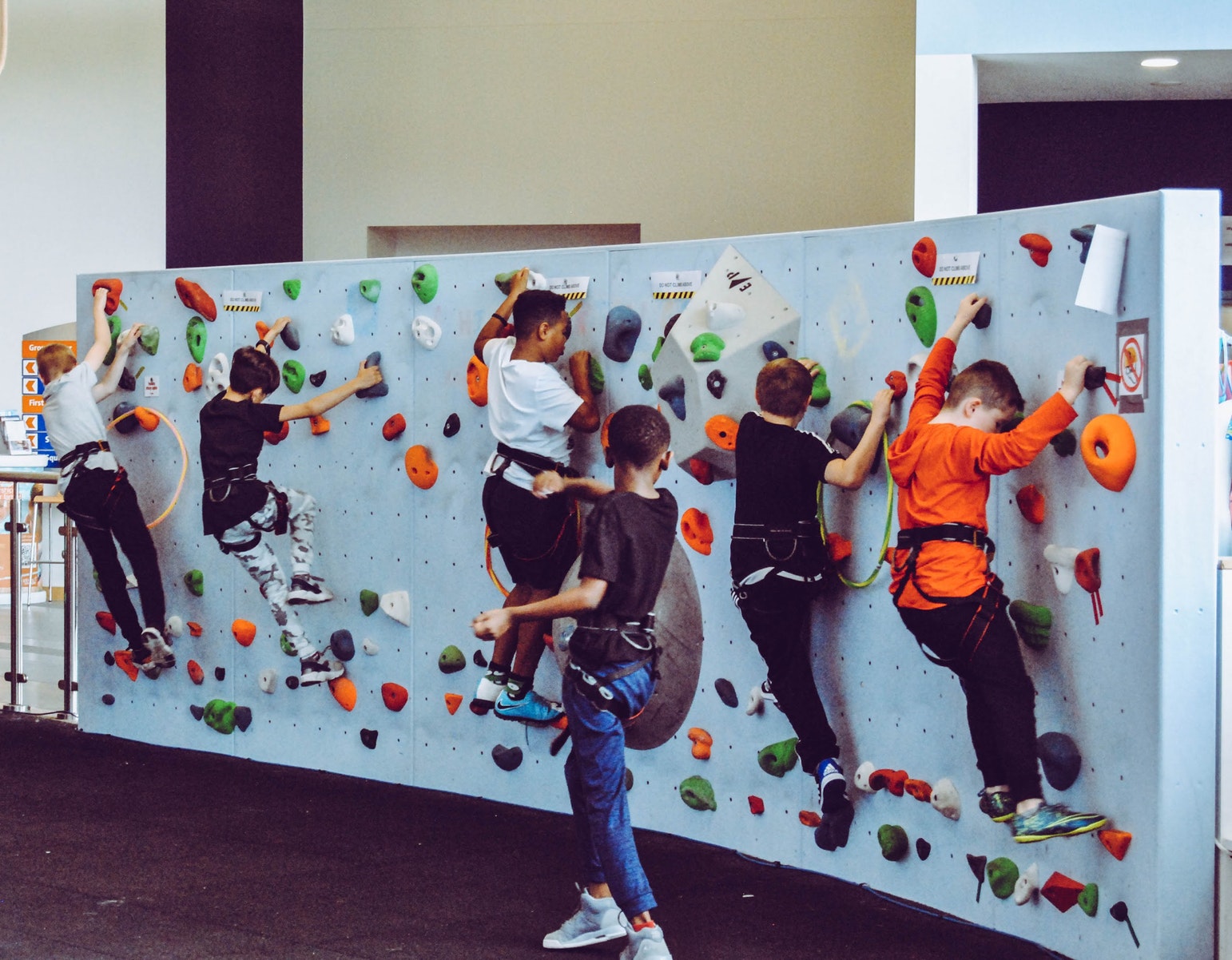 children on indoor climbing wall
