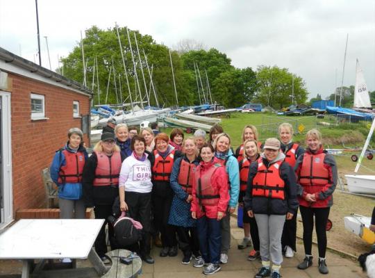 group shot of 22 females before they go on the water